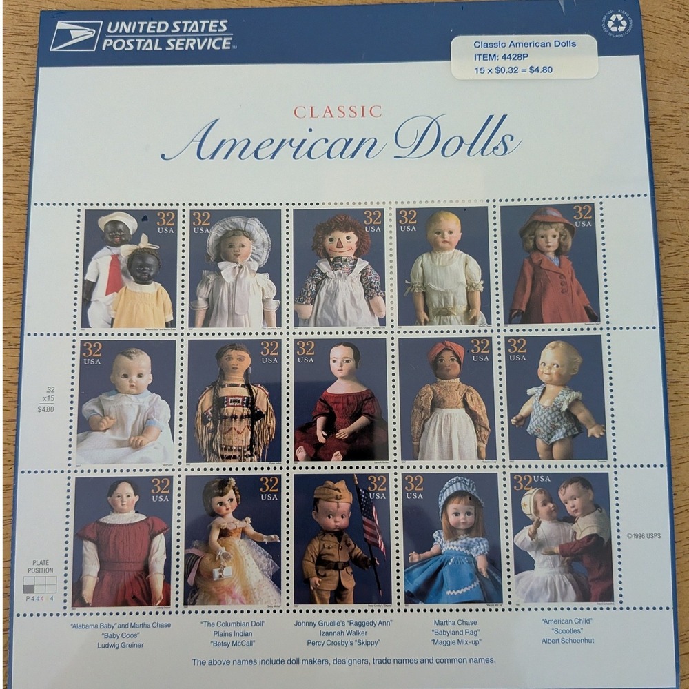 USPS 1997 Classic American Dolls 32 Cent Stamp Sheet 15 Stamps Mint 4428P
